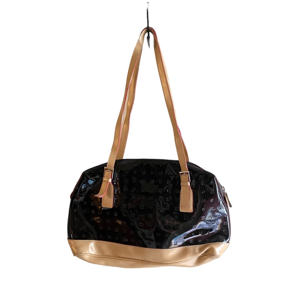 Arcadia Black Patent And Tan Leather Dome Bag